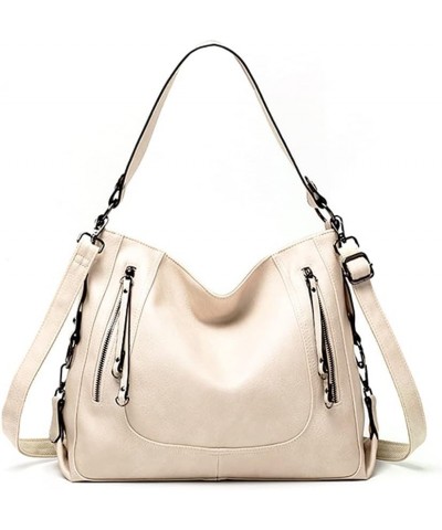 Women Handbag PU Leather Large Capacity Tote Bag Shoulder Messenger Zipper Handbag White $39.82 Totes