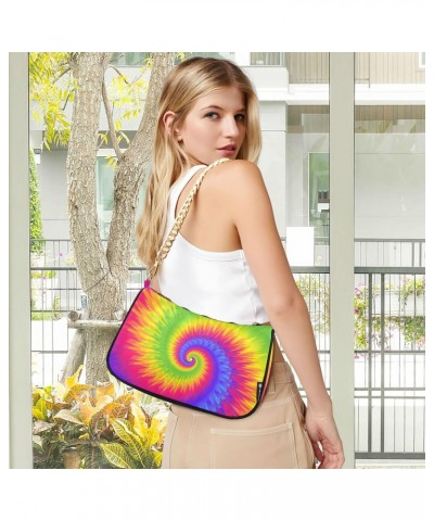 Rainbow Tie Dye Swirl Colorful Shoulder Bag Purse for Women Tote Handbag with Zipper Closure $13.33 Totes