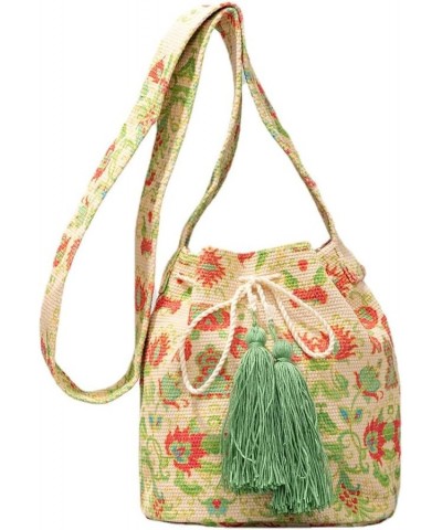 Bucket Bag Bohemian Ethnic Style Crossbody Bag Commuter Canvas Shoulder Bag for Women Green 2 $23.00 Totes