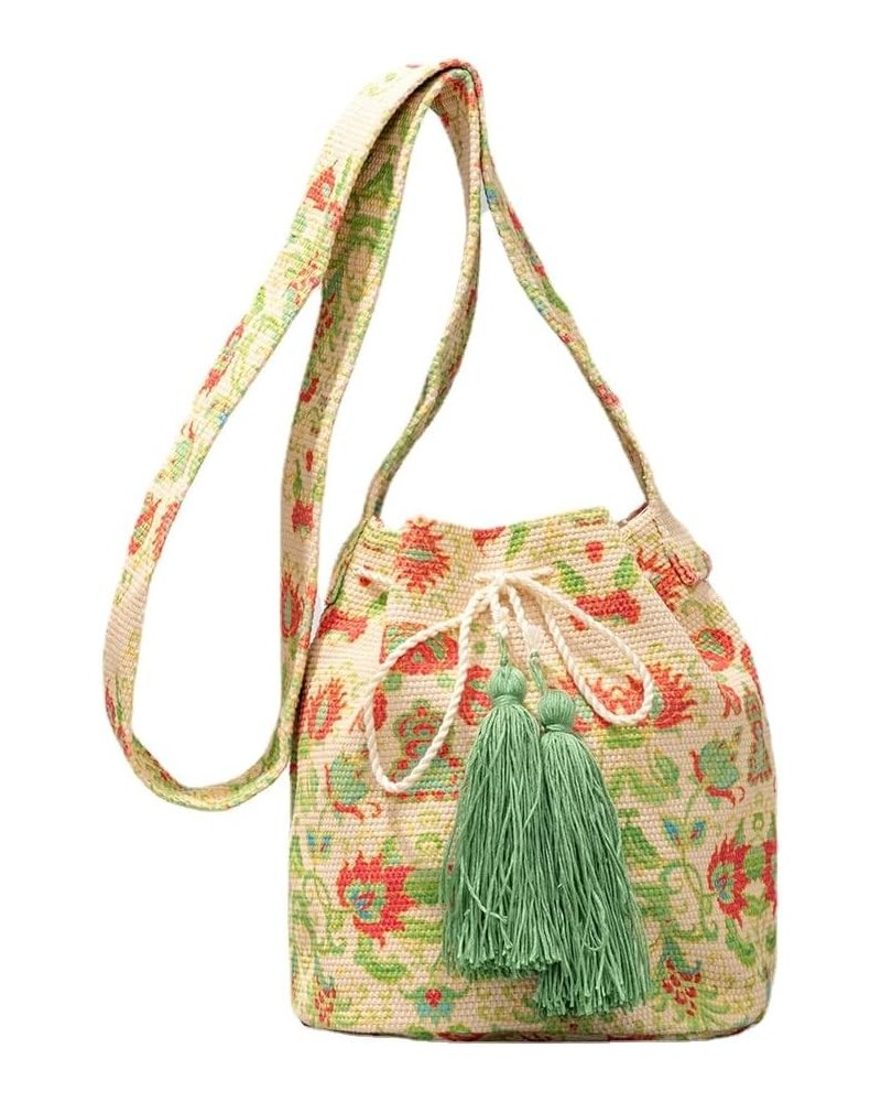 Bucket Bag Bohemian Ethnic Style Crossbody Bag Commuter Canvas Shoulder Bag for Women Green 2 $23.00 Totes