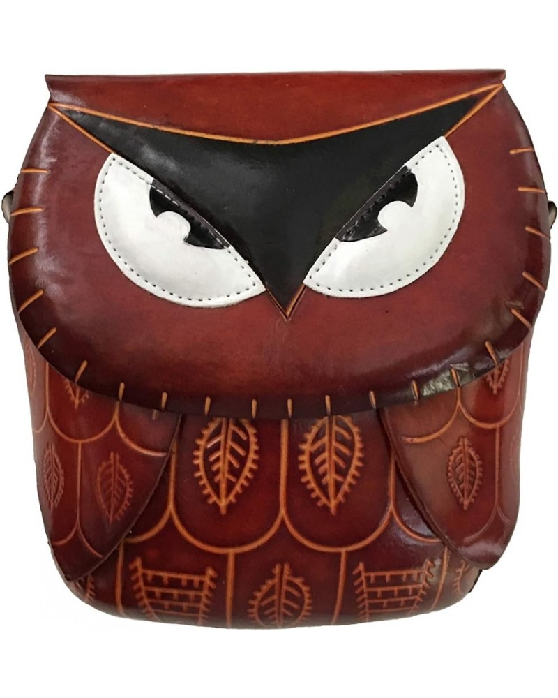 Genuine Leather Crossbody Bag, Lovely Owl Designs, a Unique Satchel. Brown $18.45 Crossbody Bags