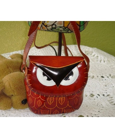 Genuine Leather Crossbody Bag, Lovely Owl Designs, a Unique Satchel. Brown $18.45 Crossbody Bags