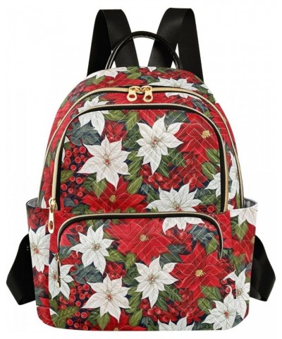 Christmas Poinsettia Holly Backpack for Women Fashion Shoulder Bags Small Casual Daypack Travel Bag S 202a2069 202a2069 $19.4...