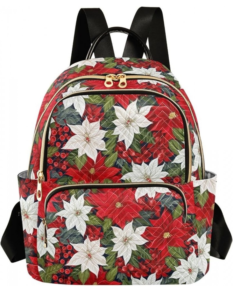 Christmas Poinsettia Holly Backpack for Women Fashion Shoulder Bags Small Casual Daypack Travel Bag S 202a2069 202a2069 $19.4...