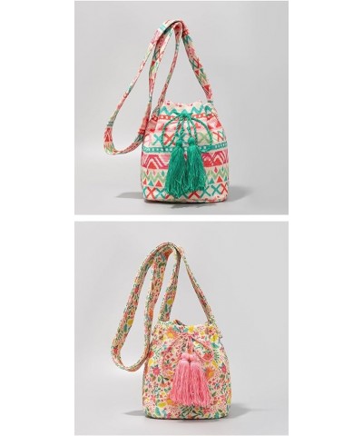 Bucket Bag Bohemian Ethnic Style Crossbody Bag Commuter Canvas Shoulder Bag for Women Green 2 $23.00 Totes