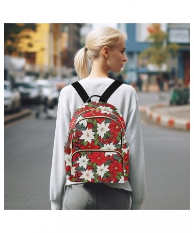 Christmas Poinsettia Holly Backpack for Women Fashion Shoulder Bags Small Casual Daypack Travel Bag S 202a2069 202a2069 $19.4...