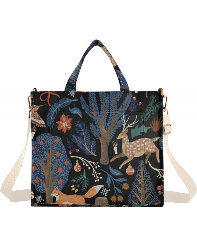 Christmas Trees Deer Foxes Women's Tote Handbags Top Handle Satchel Shoulder Bag Crossbody Bag for Office Travel S $15.59 Totes