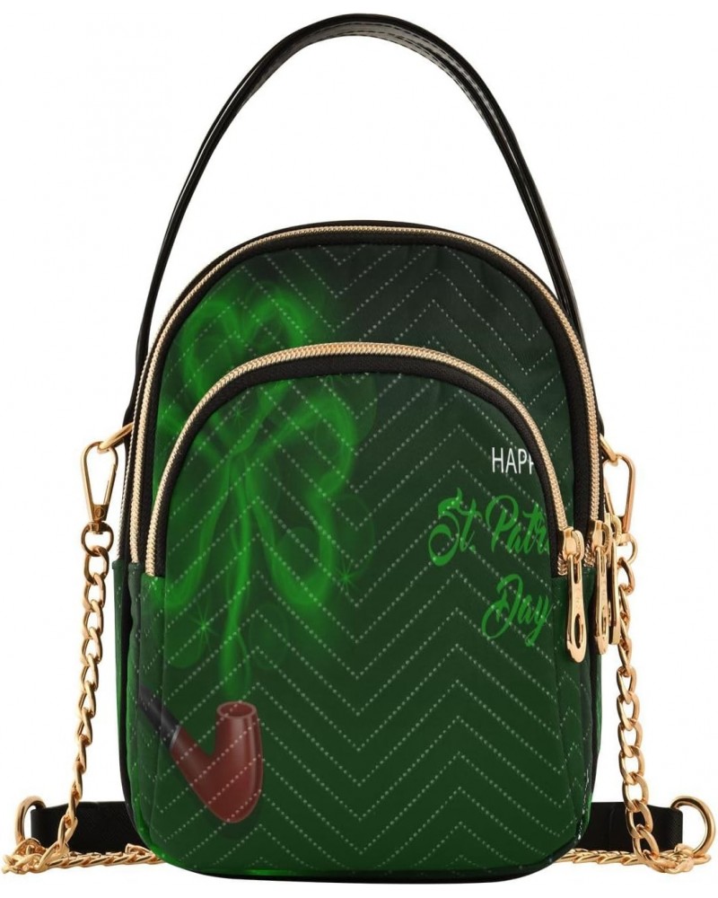 Saint Patrick's Day Crossbody Bags for Women Quilted Shoulder Bag Handbag with Chain Strap Pipe Green Trendy Cross Body Cell ...