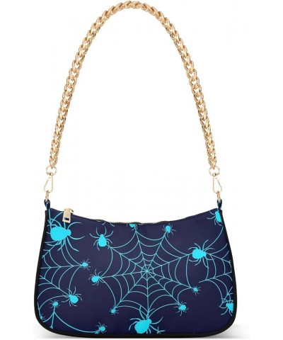 Venetian Carnival Face Mask Purse Shoulder Bag Chain Shoulder Bag Mini with Zipper Halloween Blue Cobweb $14.29 Shoulder Bags