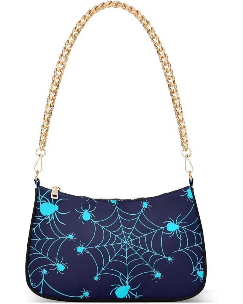 Venetian Carnival Face Mask Purse Shoulder Bag Chain Shoulder Bag Mini with Zipper Halloween Blue Cobweb $14.29 Shoulder Bags