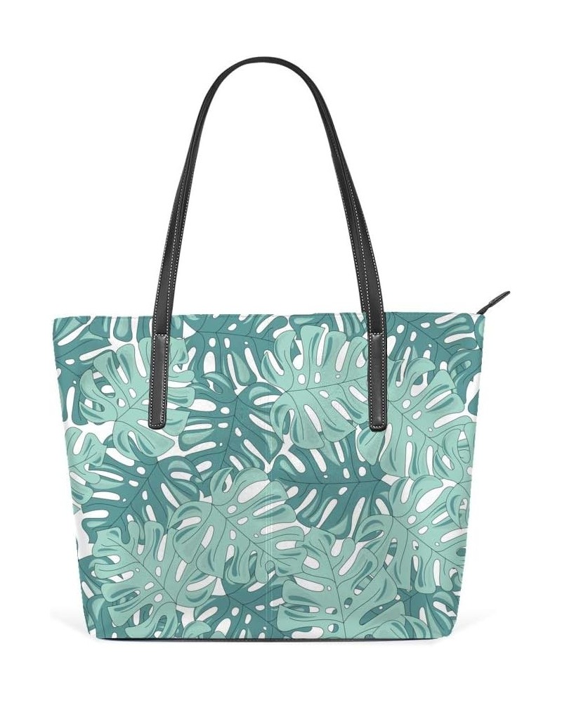 Shoulder Bag for Women Tote Bags Leather Shopper Bag Large Work Green Tropical Leaves Handbags Casual Bag $26.99 Shoulder Bags