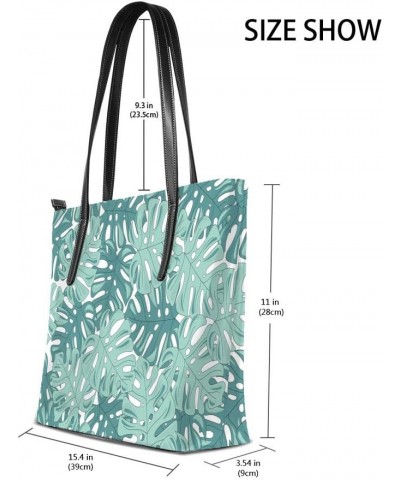 Shoulder Bag for Women Tote Bags Leather Shopper Bag Large Work Green Tropical Leaves Handbags Casual Bag $26.99 Shoulder Bags