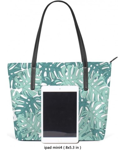 Shoulder Bag for Women Tote Bags Leather Shopper Bag Large Work Green Tropical Leaves Handbags Casual Bag $26.99 Shoulder Bags