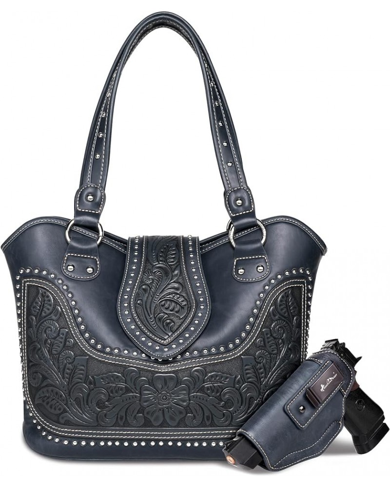 Women's Western Handbag Tooling Tote Bag Conceal Carry Purse with Detachable Holster C-navy $30.14 Totes