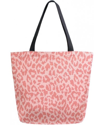 Pink Cheetah Leopard Print Design Large Canvas Tote Bag Shopping Shoulder Handbag with Small Zippered Pocket $12.09 Totes