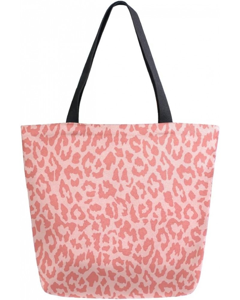 Pink Cheetah Leopard Print Design Large Canvas Tote Bag Shopping Shoulder Handbag with Small Zippered Pocket $12.09 Totes