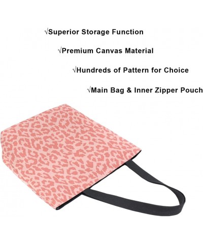 Pink Cheetah Leopard Print Design Large Canvas Tote Bag Shopping Shoulder Handbag with Small Zippered Pocket $12.09 Totes