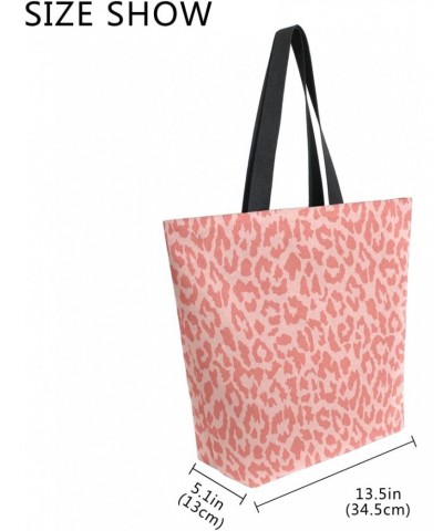 Pink Cheetah Leopard Print Design Large Canvas Tote Bag Shopping Shoulder Handbag with Small Zippered Pocket $12.09 Totes