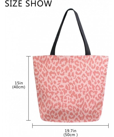 Pink Cheetah Leopard Print Design Large Canvas Tote Bag Shopping Shoulder Handbag with Small Zippered Pocket $12.09 Totes