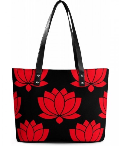 Womens Handbag Flowers Red Leather Tote Bag Top Handle Satchel Bags For Lady $14.35 Totes