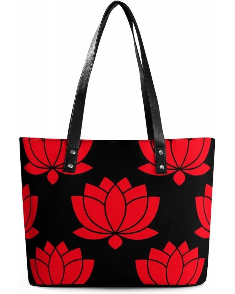 Womens Handbag Flowers Red Leather Tote Bag Top Handle Satchel Bags For Lady $14.35 Totes