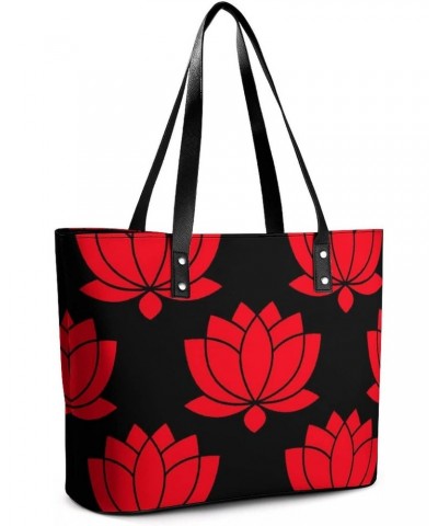 Womens Handbag Flowers Red Leather Tote Bag Top Handle Satchel Bags For Lady $14.35 Totes