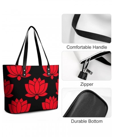 Womens Handbag Flowers Red Leather Tote Bag Top Handle Satchel Bags For Lady $14.35 Totes