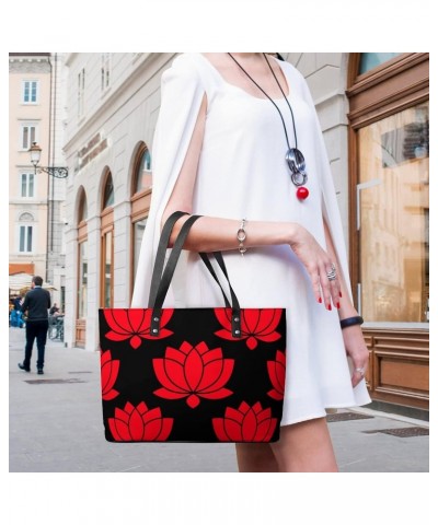 Womens Handbag Flowers Red Leather Tote Bag Top Handle Satchel Bags For Lady $14.35 Totes