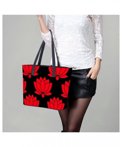 Womens Handbag Flowers Red Leather Tote Bag Top Handle Satchel Bags For Lady $14.35 Totes