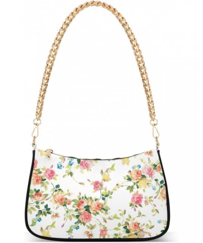 Flowers Shoulder Bag for Women Fabric Crescent Handbag with Zipper Chain Clutch Purses for Concert Teen Girls Travel Party $1...