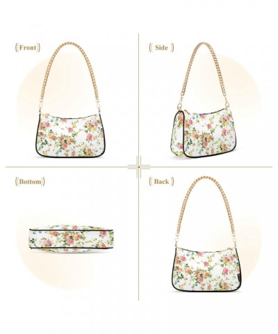 Flowers Shoulder Bag for Women Fabric Crescent Handbag with Zipper Chain Clutch Purses for Concert Teen Girls Travel Party $1...