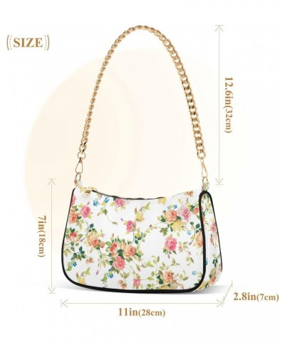 Flowers Shoulder Bag for Women Fabric Crescent Handbag with Zipper Chain Clutch Purses for Concert Teen Girls Travel Party $1...