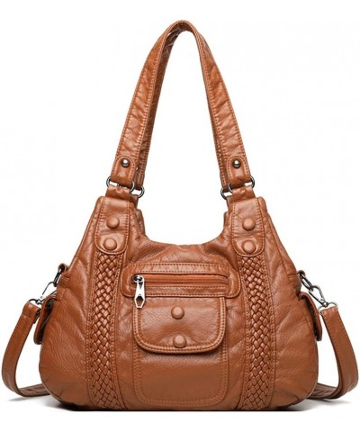 Women's Faux Leather Shoulder Bag Casual Tote Bag Small Handbag Top Handle Tote Brown $13.76 Shoulder Bags