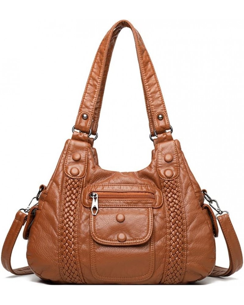 Women's Faux Leather Shoulder Bag Casual Tote Bag Small Handbag Top Handle Tote Brown $13.76 Shoulder Bags