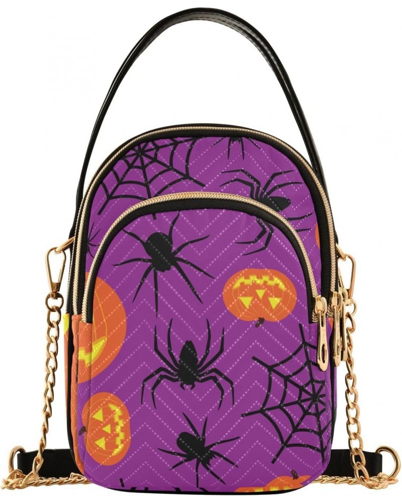 Halloween Spider Web Pumpkin Crossbody Bags for Women Crossbody Bag Travel Passport Wallet Bag with Chain Strap for Everyday ...