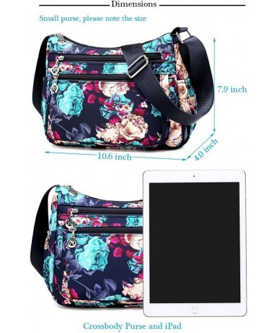 Nylon Crossbody Purse for Women Travel Shoulder Bag Multi Pocket Water Resistant Flower-y $10.25 Crossbody Bags