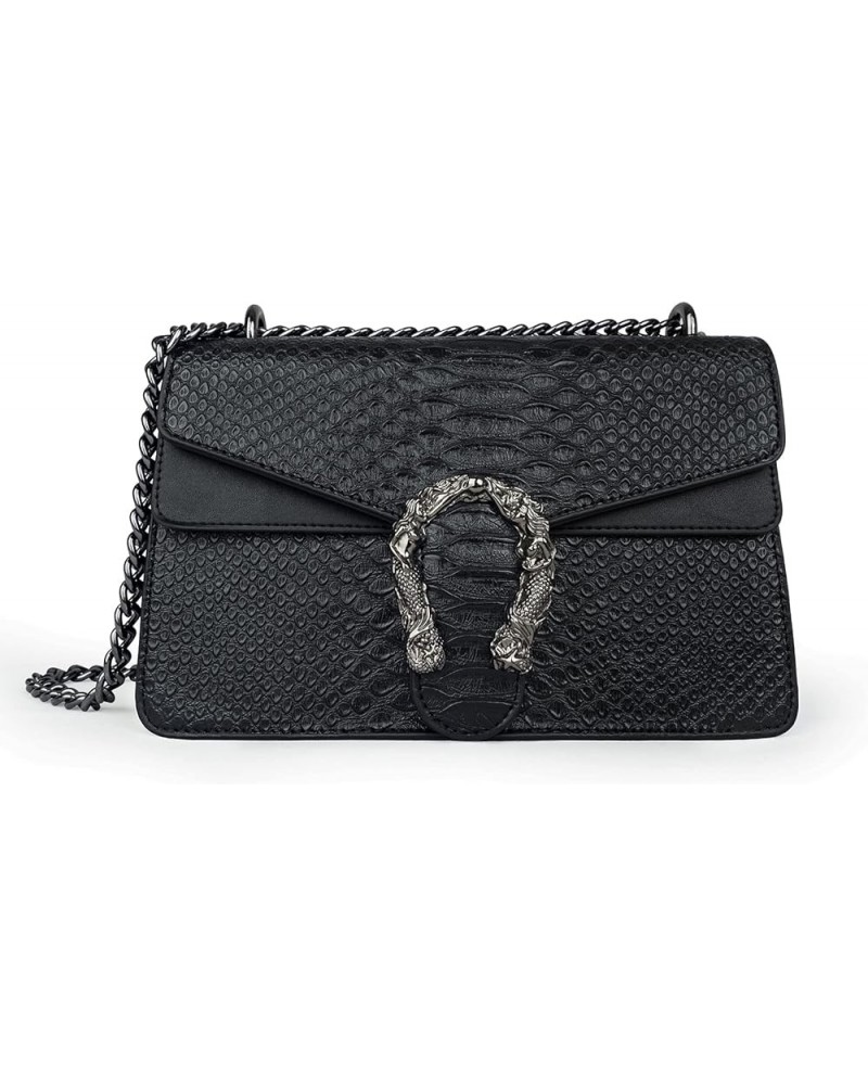 Crossbody Shoulder Purse for Women - Snake Printed Leather Evening Clutch Chain Strap Small Satchel Bag 1 Black $14.18 Satchels