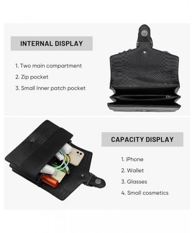 Crossbody Shoulder Purse for Women - Snake Printed Leather Evening Clutch Chain Strap Small Satchel Bag 1 Black $14.18 Satchels