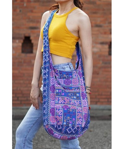 Crossbody Handbag Boho Handmade Cotton Bag For Unisex Tribeblue $11.39 Crossbody Bags