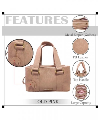 Women's PU Leather Mini Handbag, Top Handle Small Satchel Bag for Ladies Old Pink $20.68 Satchels