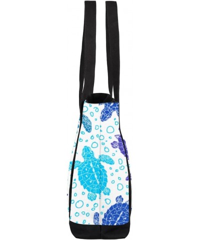 Ocean Turtle Canvas Totes Shoulder Bag for Women Girls, Sea Animal Handbag with External Pockets Daily Essentials Large Top Z...