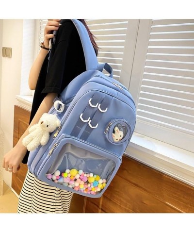 Large volume solid color transparent casual backpack for men and women (Black) Blue $22.61 Backpacks