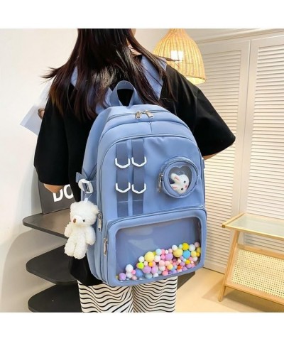 Large volume solid color transparent casual backpack for men and women (Black) Blue $22.61 Backpacks