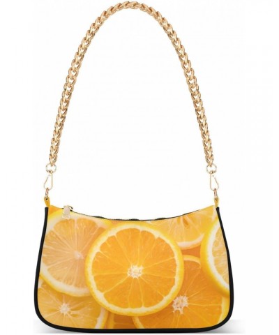 Orange Shoulder Bag for Women Fabric Crescent Handbag with Zipper Chain Clutch Purses for Travel Party Concert Teen Girls $15...