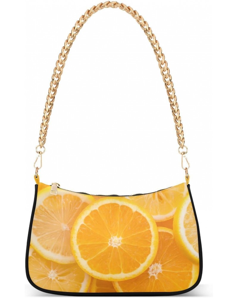 Orange Shoulder Bag for Women Fabric Crescent Handbag with Zipper Chain Clutch Purses for Travel Party Concert Teen Girls $15...