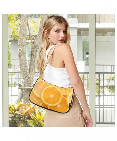 Orange Shoulder Bag for Women Fabric Crescent Handbag with Zipper Chain Clutch Purses for Travel Party Concert Teen Girls $15...