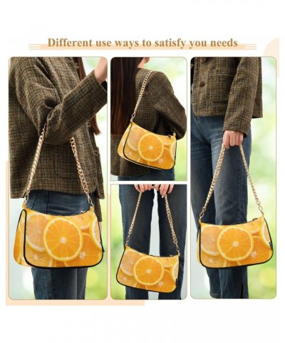 Orange Shoulder Bag for Women Fabric Crescent Handbag with Zipper Chain Clutch Purses for Travel Party Concert Teen Girls $15...