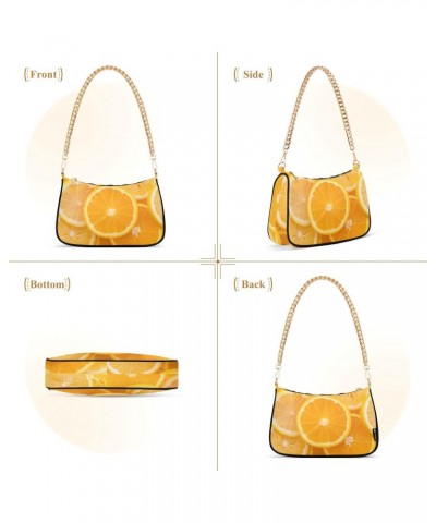 Orange Shoulder Bag for Women Fabric Crescent Handbag with Zipper Chain Clutch Purses for Travel Party Concert Teen Girls $15...