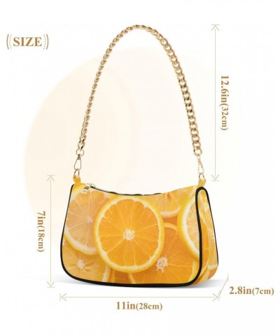 Orange Shoulder Bag for Women Fabric Crescent Handbag with Zipper Chain Clutch Purses for Travel Party Concert Teen Girls $15...