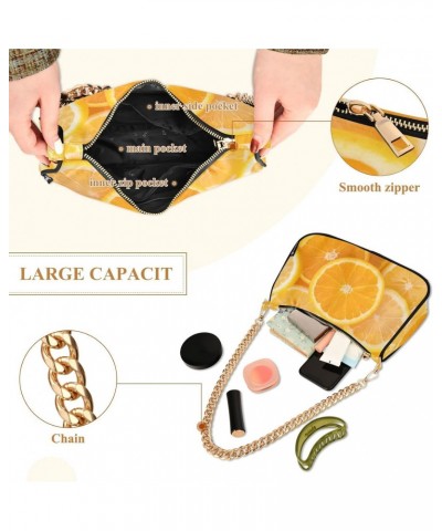 Orange Shoulder Bag for Women Fabric Crescent Handbag with Zipper Chain Clutch Purses for Travel Party Concert Teen Girls $15...